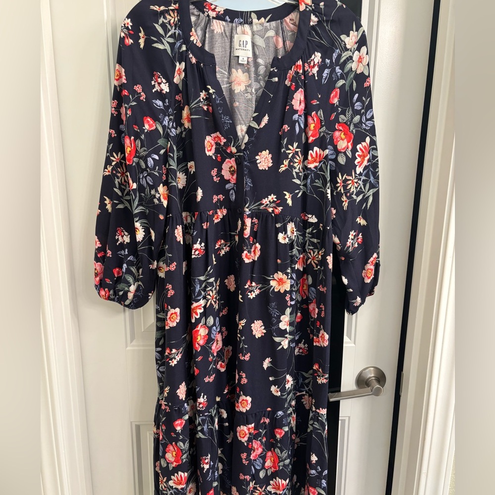 Blue floral maternity dress